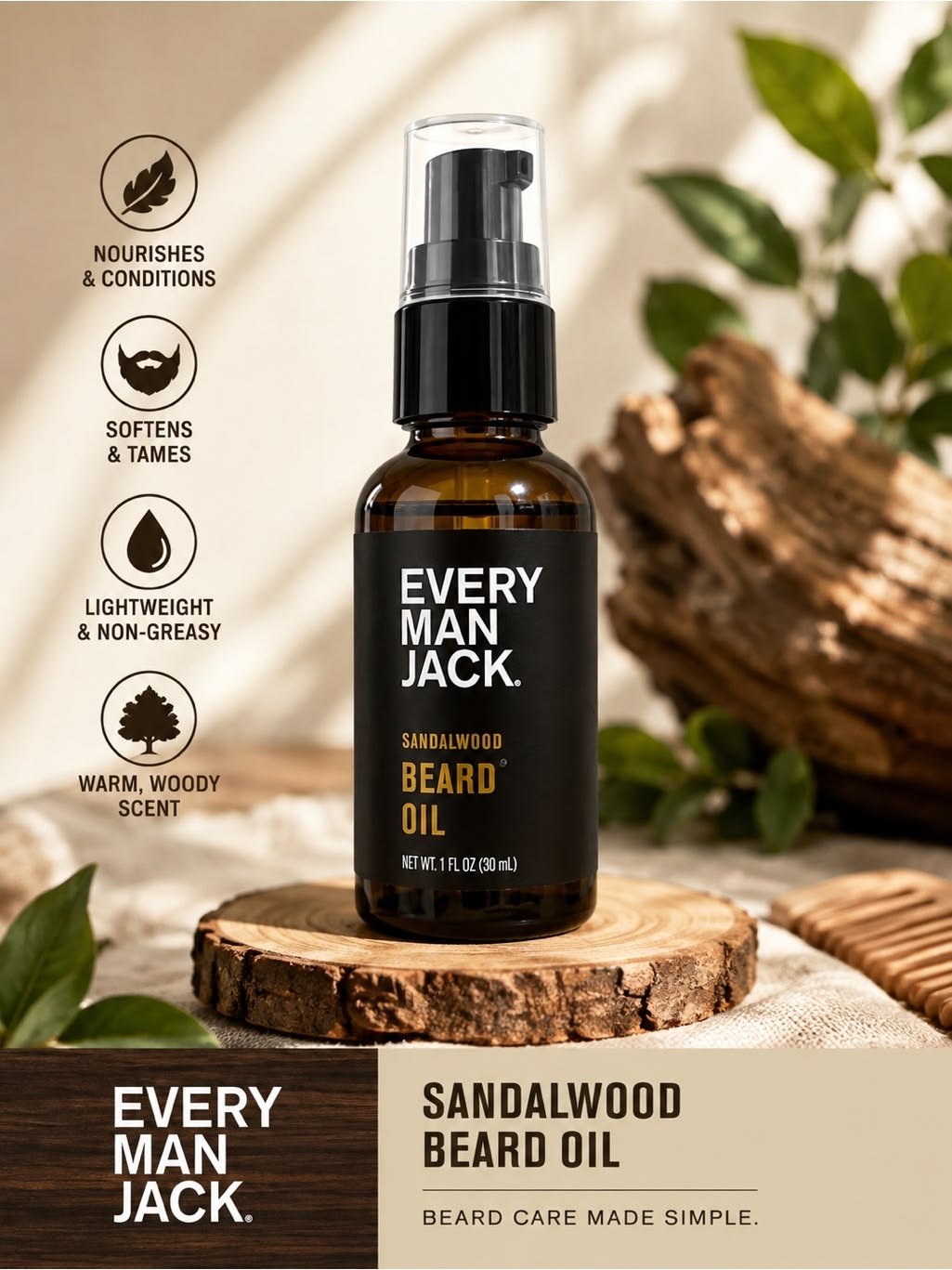 Every Man Jack Beard Oil Sandalwood 30ml