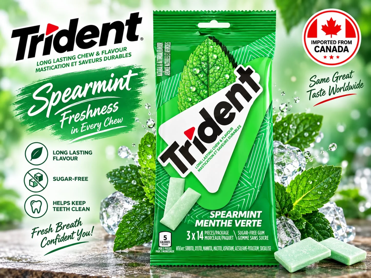 Trident, Spearmint Sugar-free Gum Multipack- Pack of 3