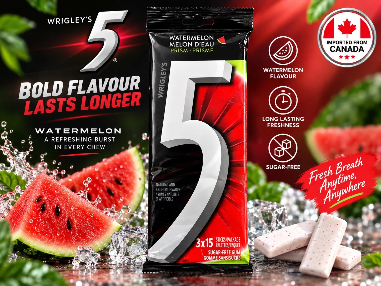 Electric Watermelon™ Flavoured Prism™ Sugar-Free Gum, 5