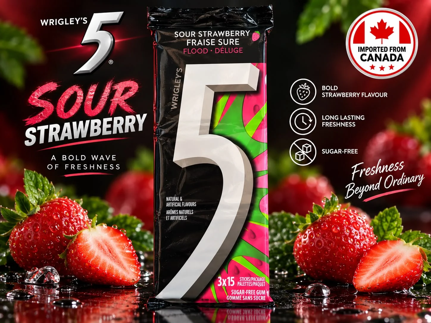 Chewing Gum, 15 Sticks, 3 Packs Sugar Free